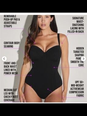 TA3 M Reg/long A Cup Lifty one piece swimsuit new Black  Snatch Slenderizing